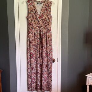 Nina Leonard Maxi Dress Womens Sz L Sleeveless Multicolor Stretch Casual Travel